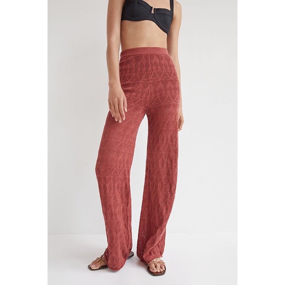 NWT ANTHROPOLOGIE FLAT WHITE POINTELLE WIDE LEG PANTS IN CLAY - Picture 4 of 9